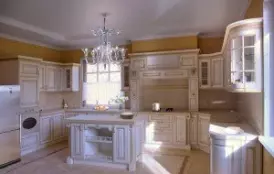 Роскошная белая кухня с золотистым обрамлением