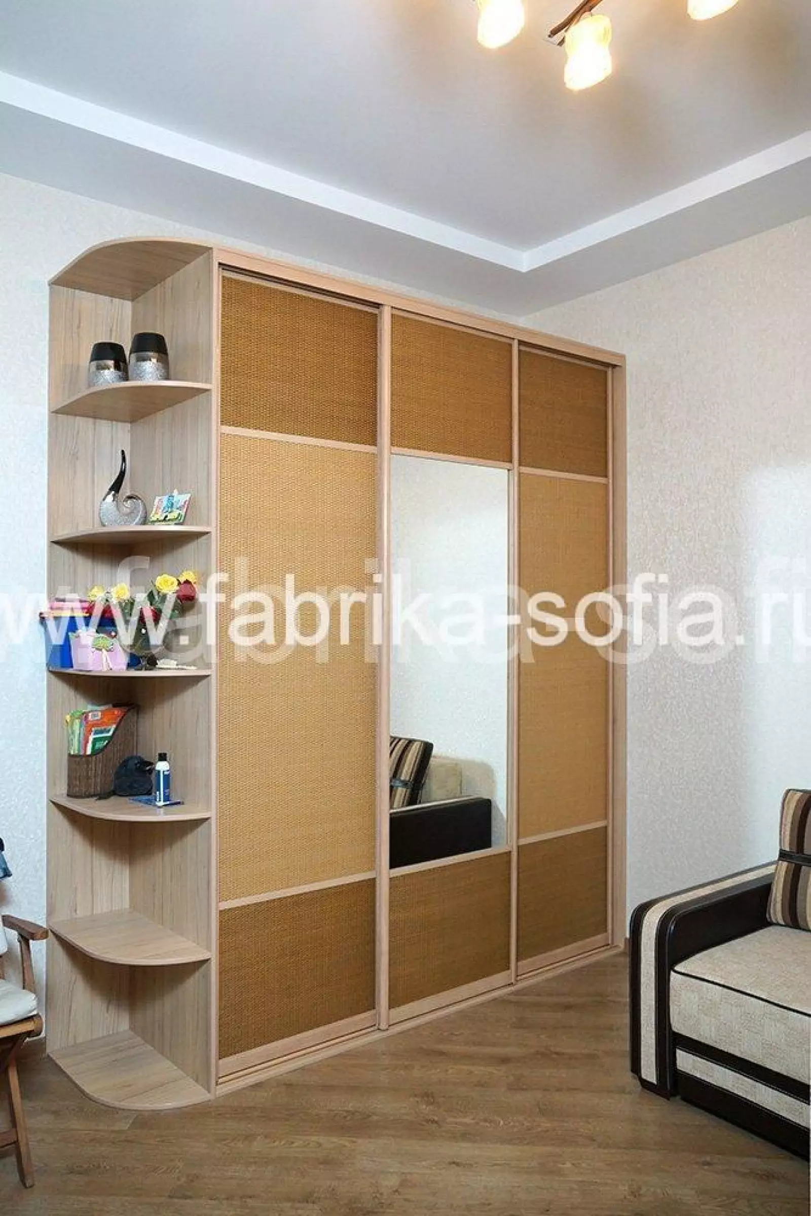 Стильный и современный шкаф-купе с боковыми полками