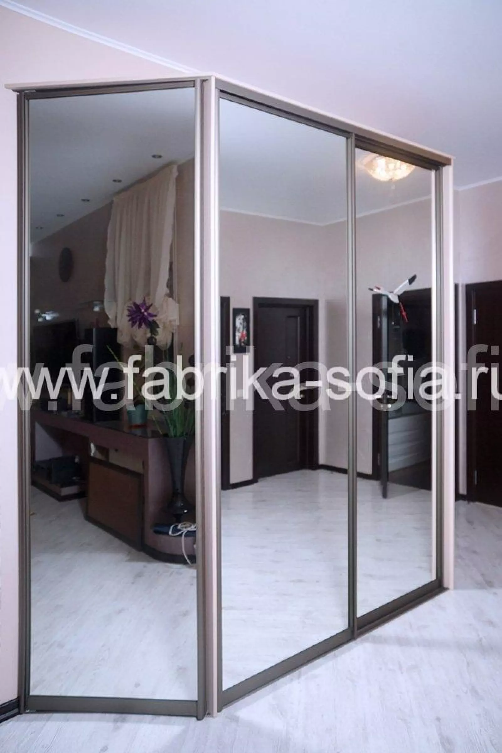 Современный шкаф-купе с зеркальными фасадами